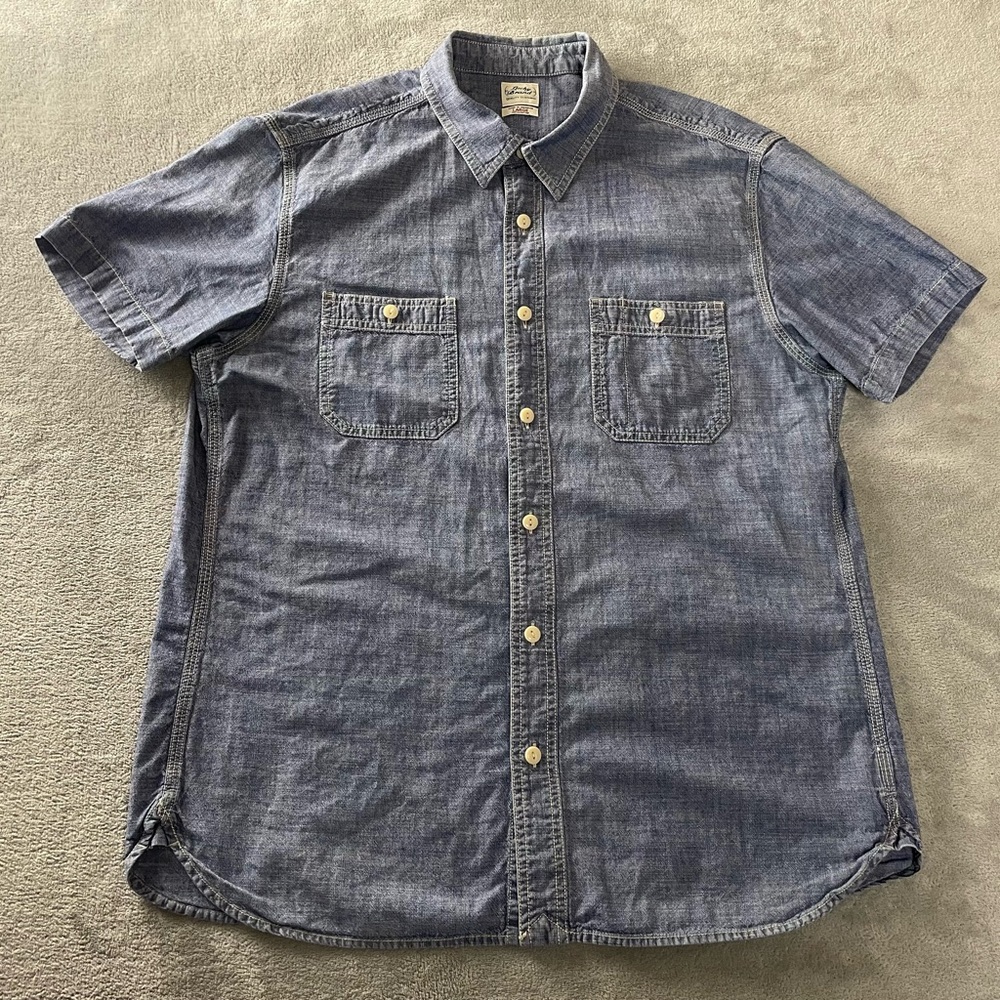 Lucky Brand Short Sleeve Denim Button-Down Shirt in Blue